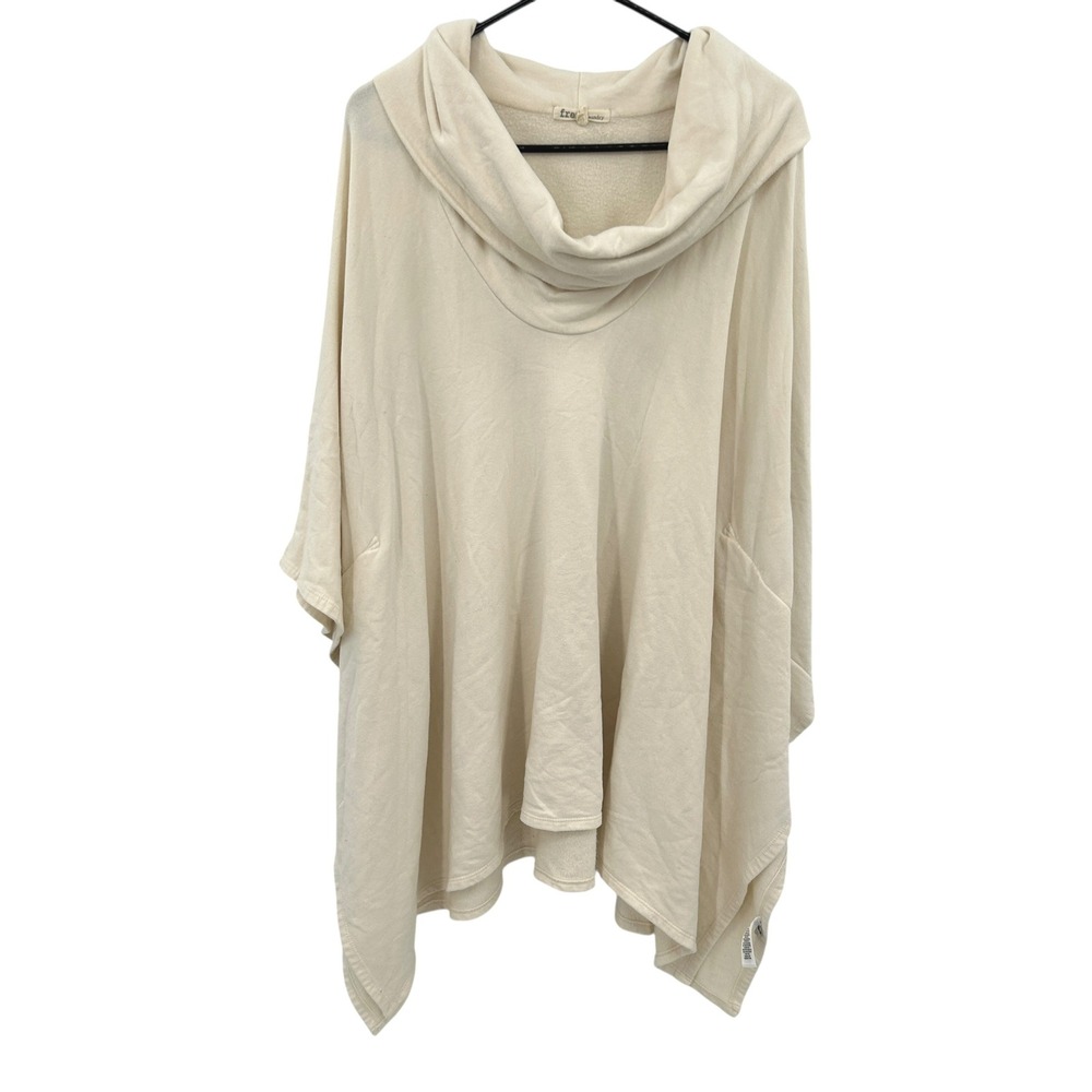 Oversized Lagenlook Cowl Neck‎ Poncho XL Cream Asymmetrical Minimalist Cozy